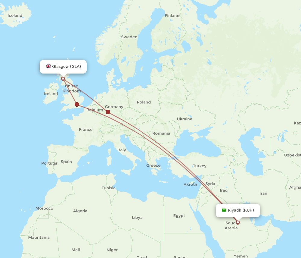 RUH-GLA flight routes