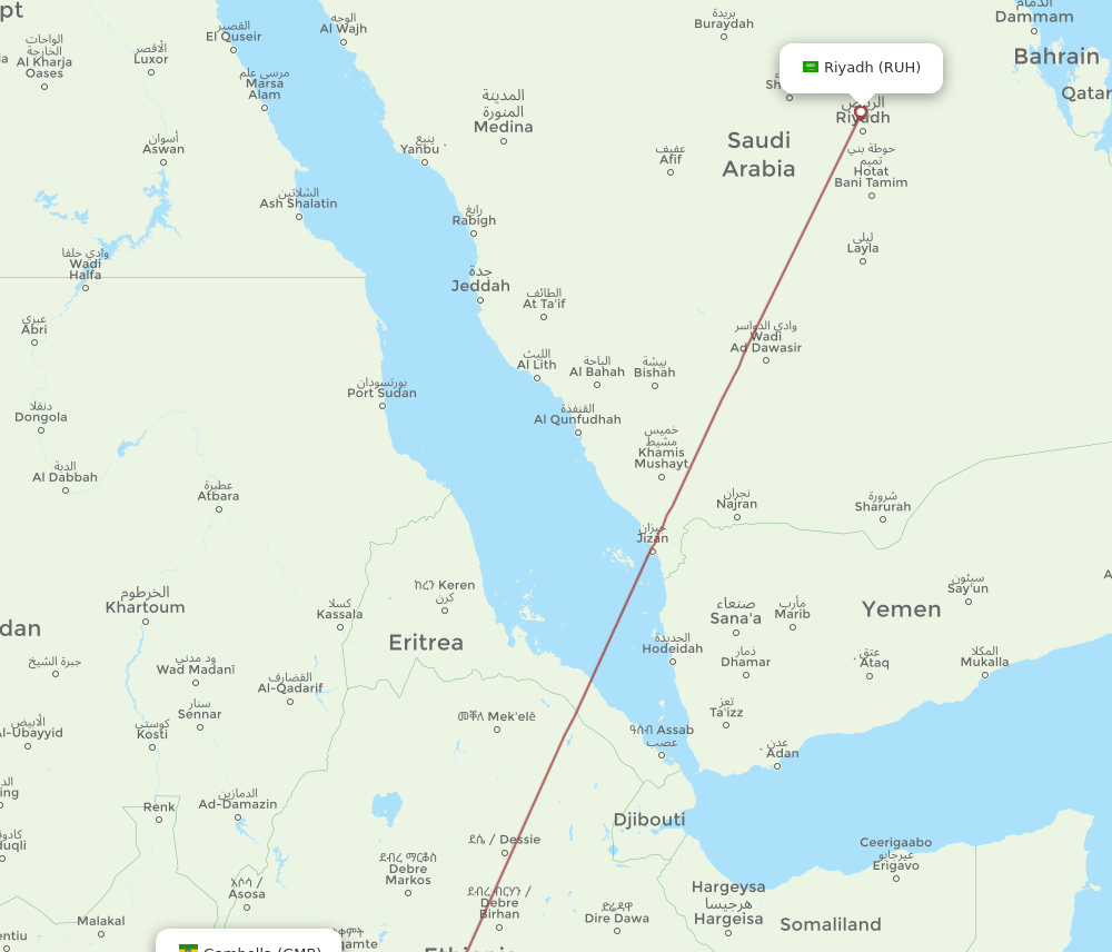 RUH-GMB flight routes