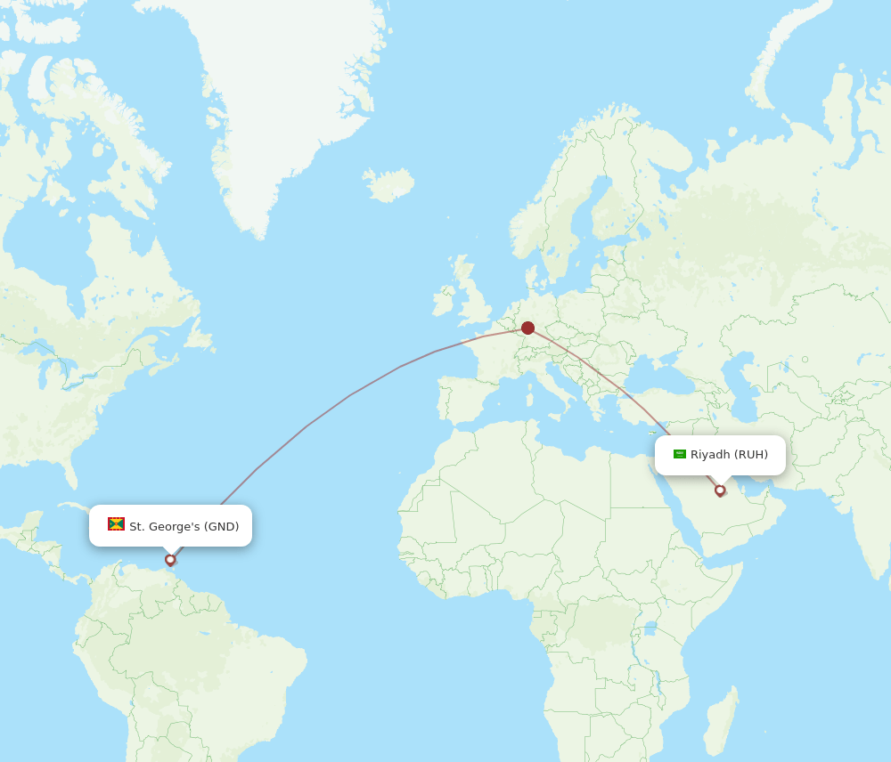 St. George's - Riyadh route map and flight paths