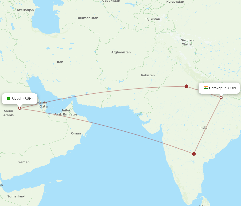 RUH-GOP flight routes