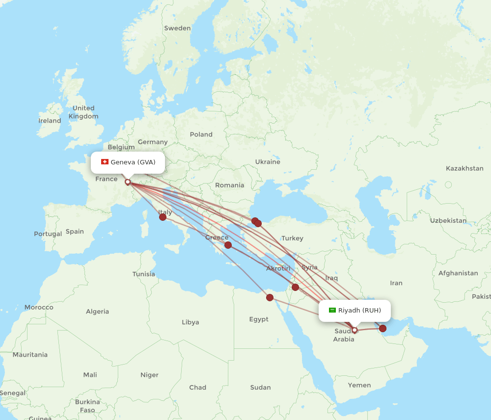 RUH-GVA flight routes