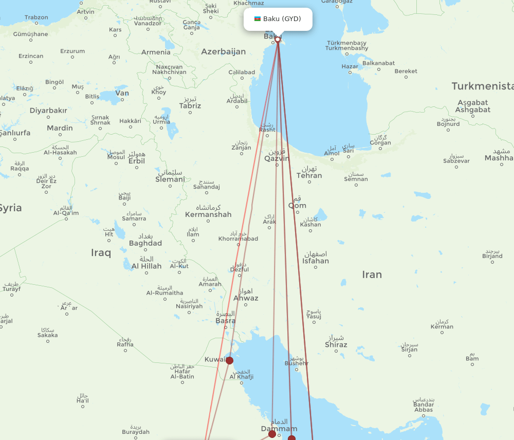 RUH-GYD flight routes