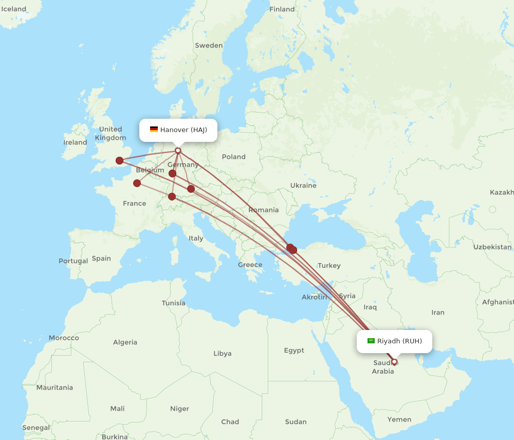 RUH-HAJ flight routes