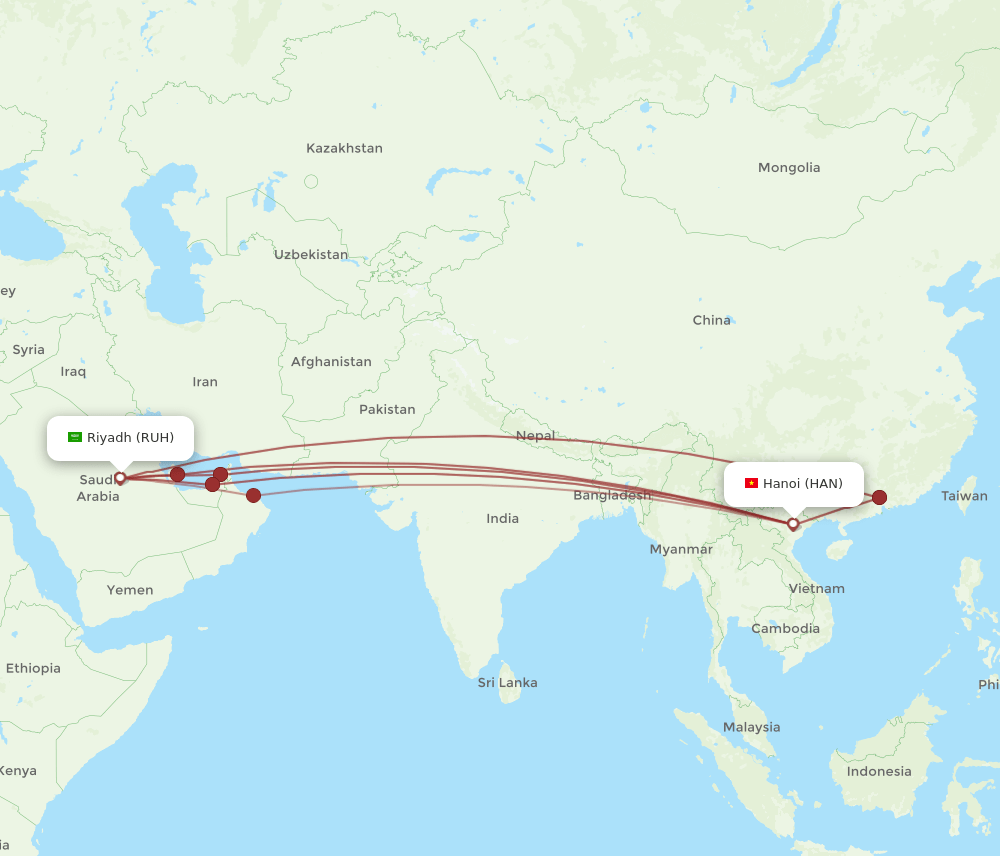 RUH-HAN flight routes