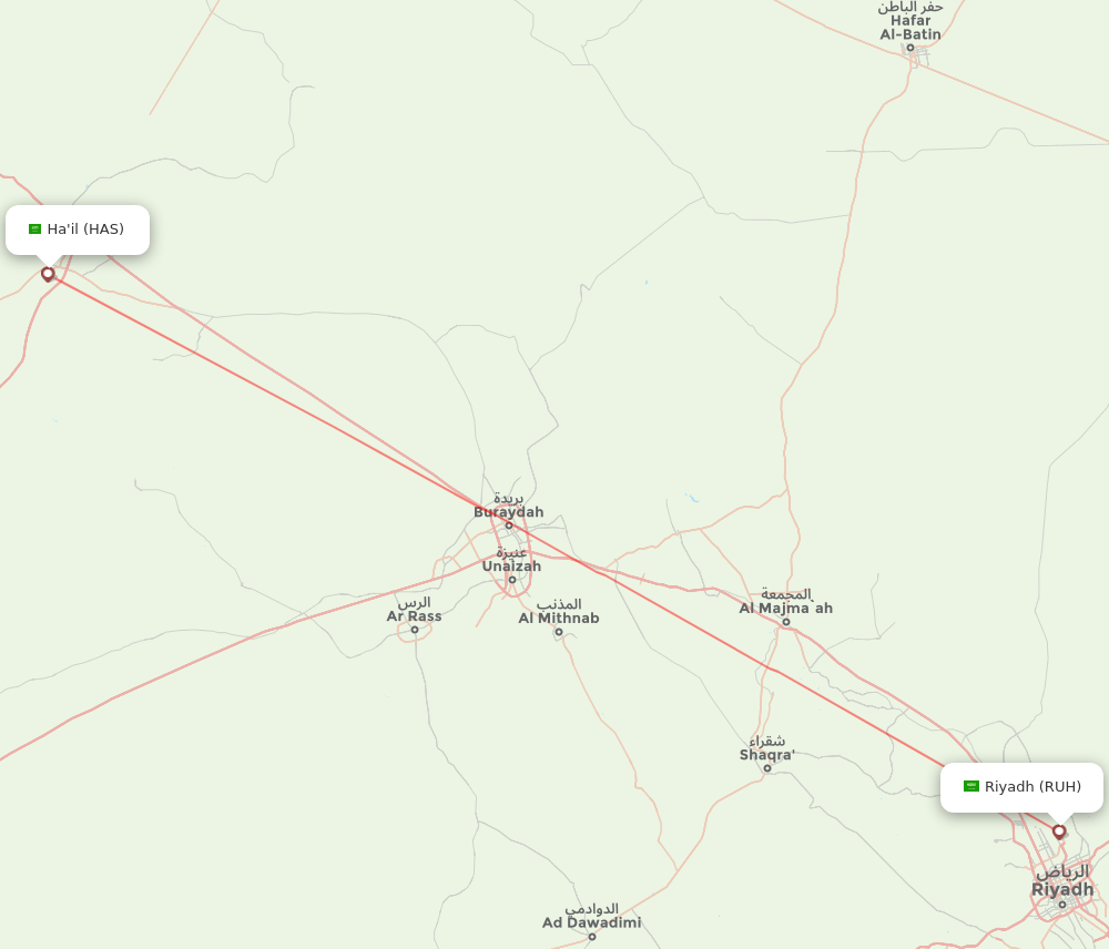 RUH to HAS flights and routes map