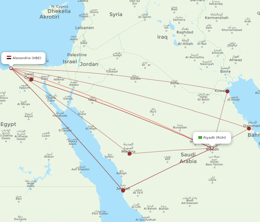 RUH-HBE flight routes
