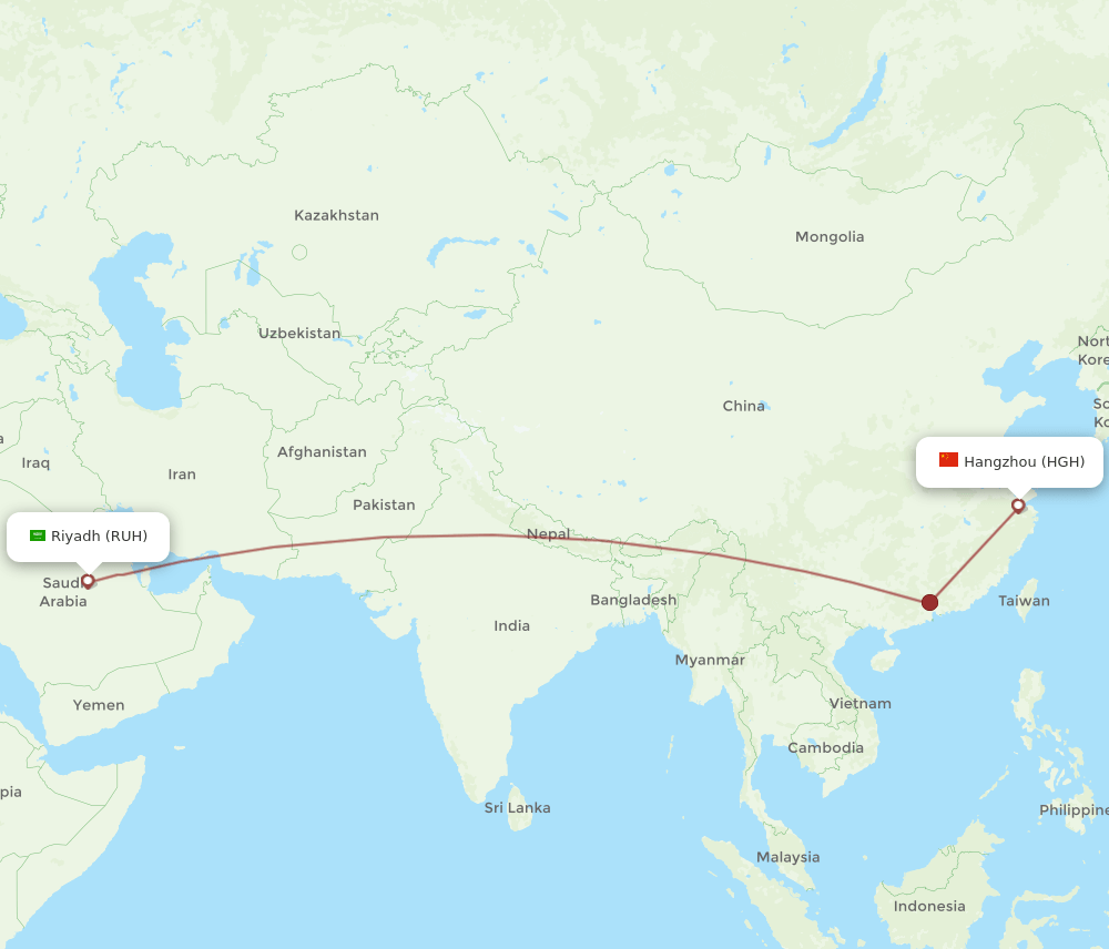 RUH-HGH flight routes
