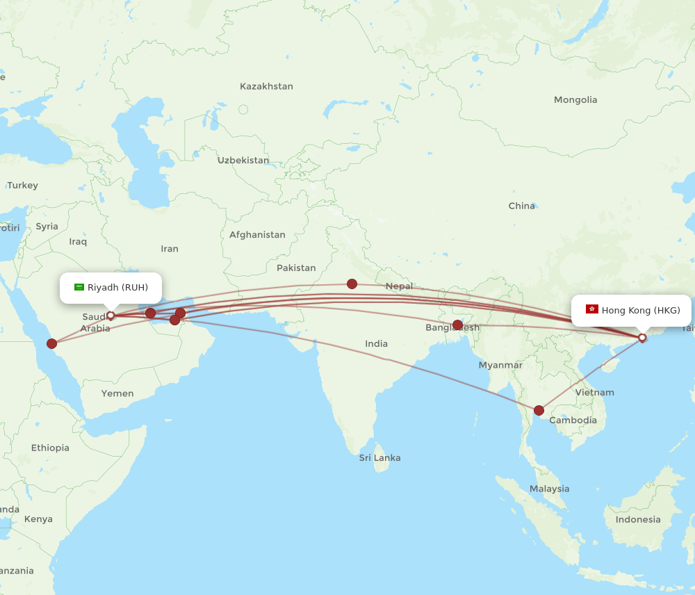 RUH-HKG flight routes