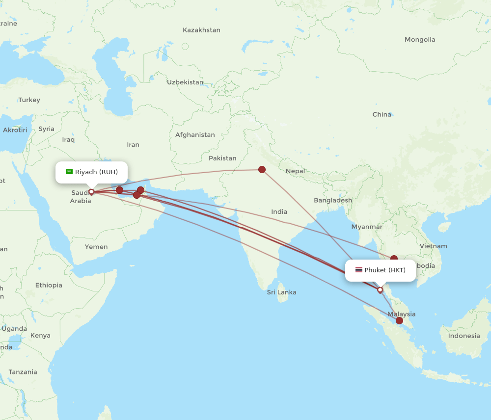 RUH-HKT flight routes