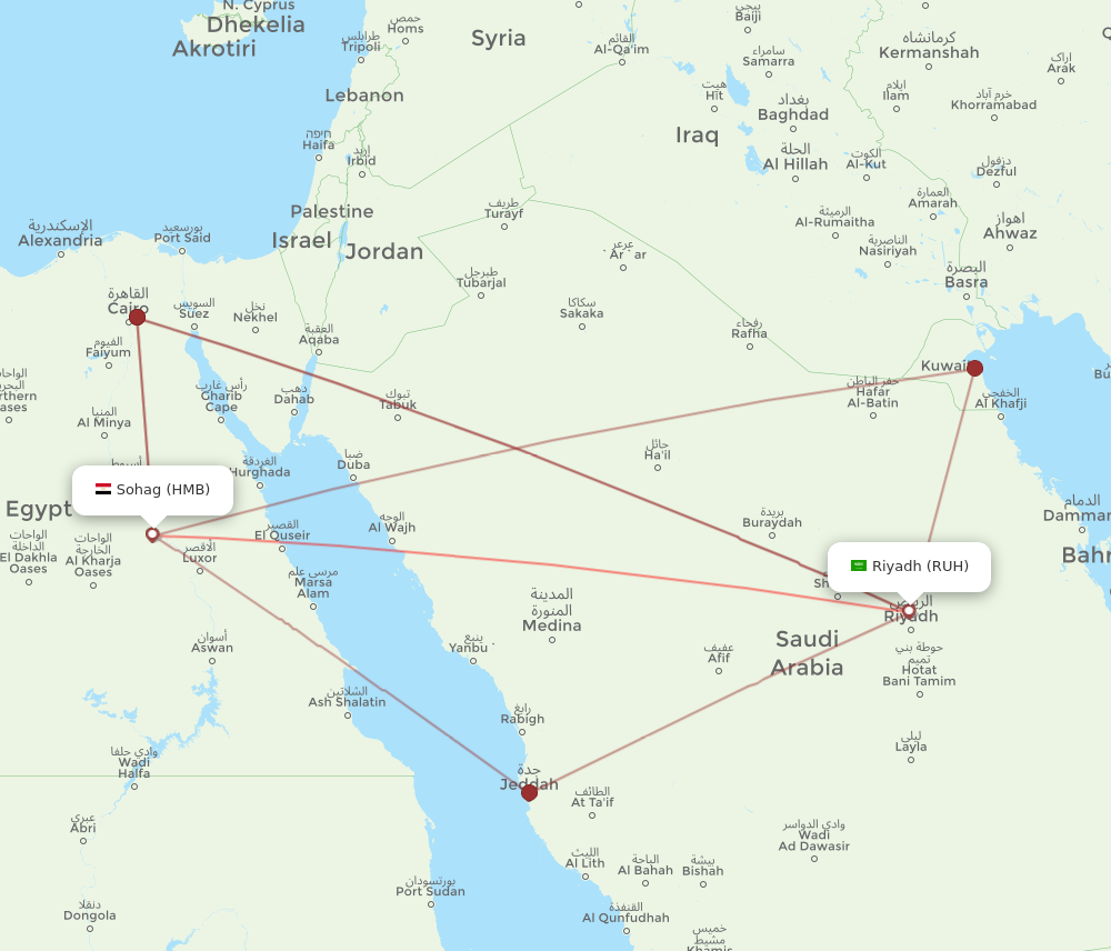RUH to HMB flights and routes map