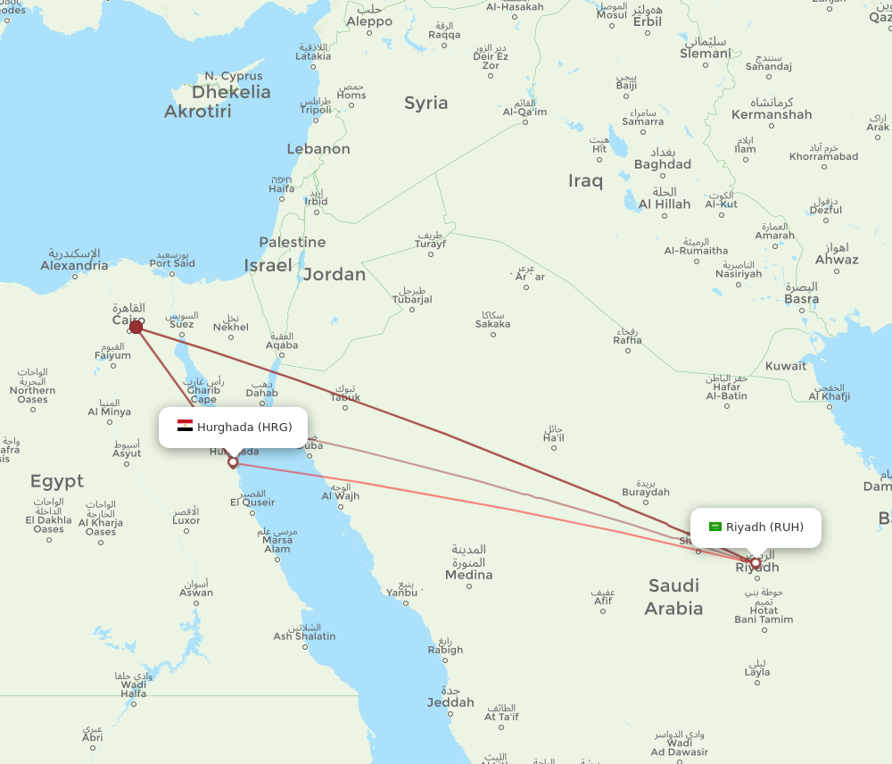 RUH to HRG flights and routes map