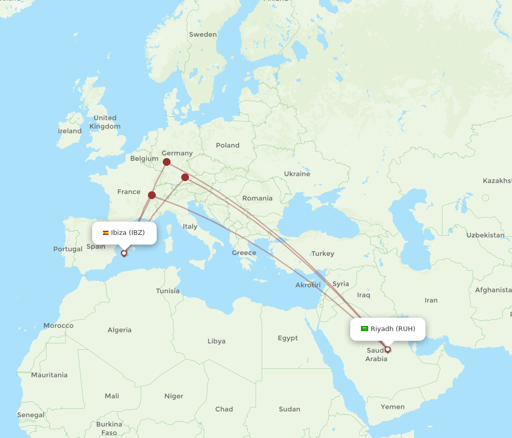 RUH-IBZ flight routes