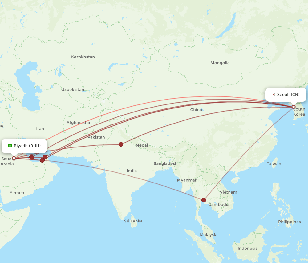 RUH-ICN flight routes