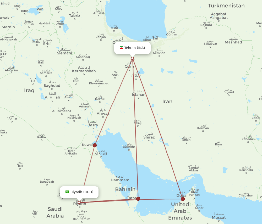 RUH-IKA flight routes