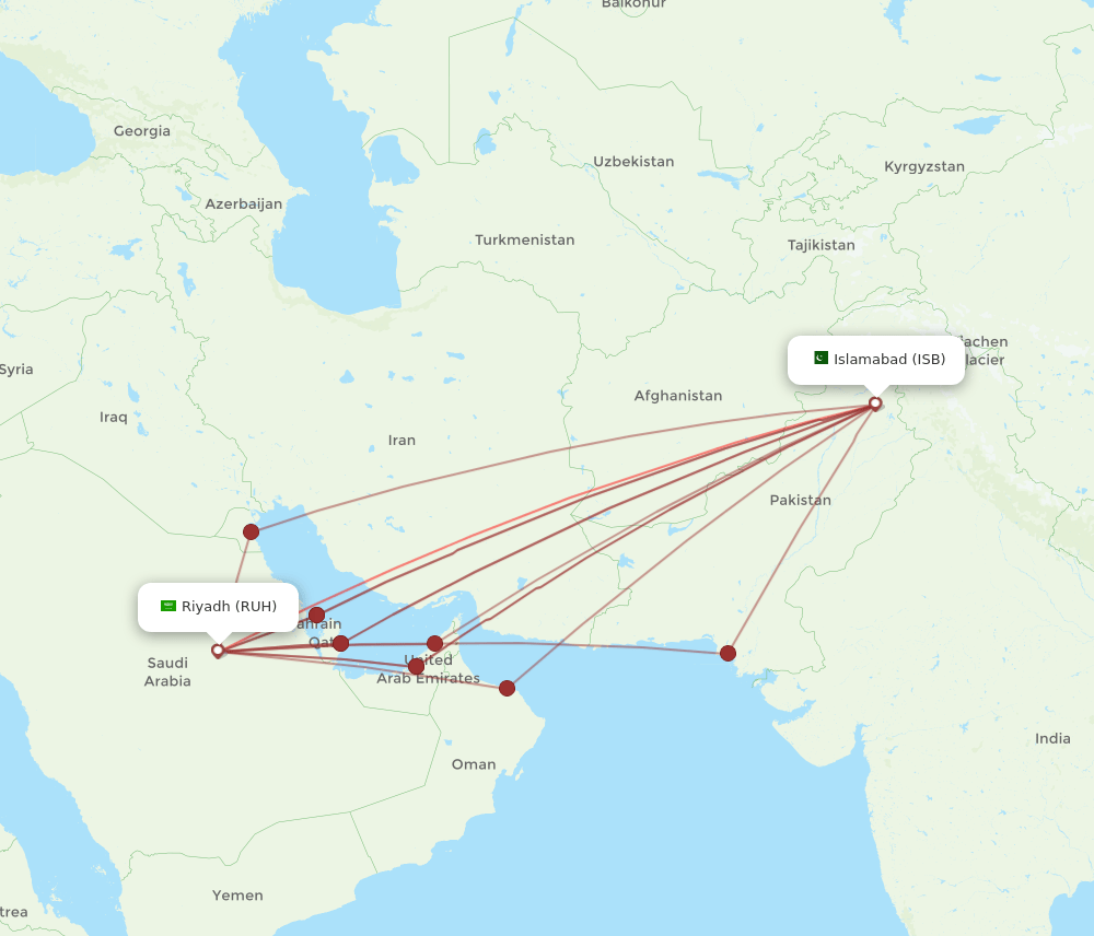 RUH-ISB flight routes