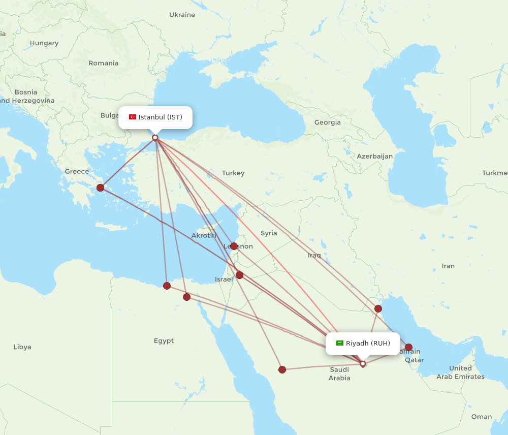 RUH to IST flights and routes map