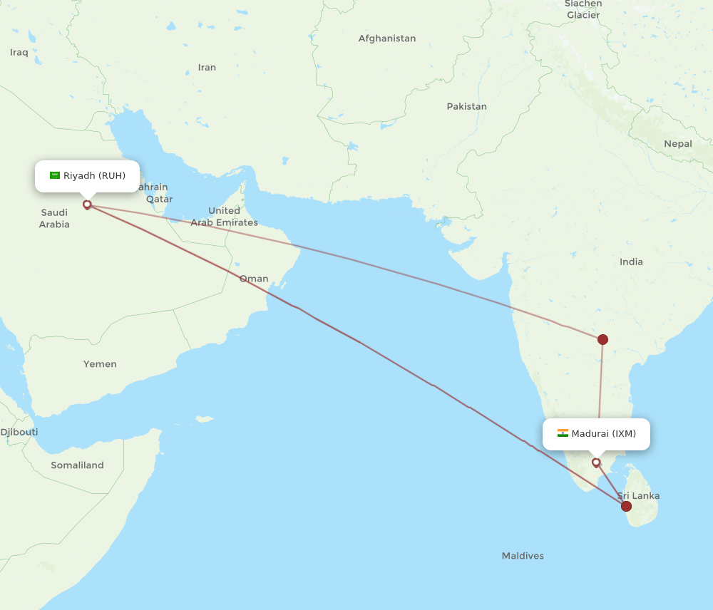 RUH-IXM flight routes