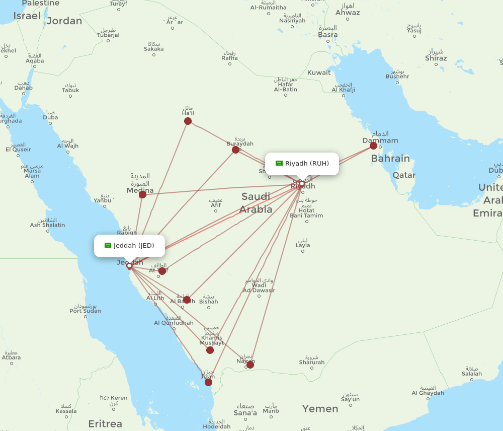 RUH to JED flights and routes map