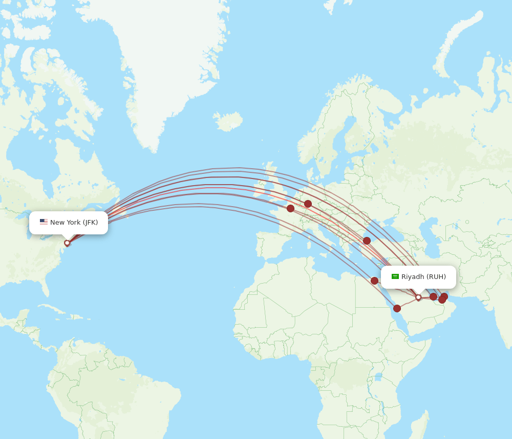 RUH-JFK flight routes