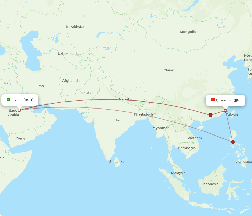 JJN to RUH flights and routes map