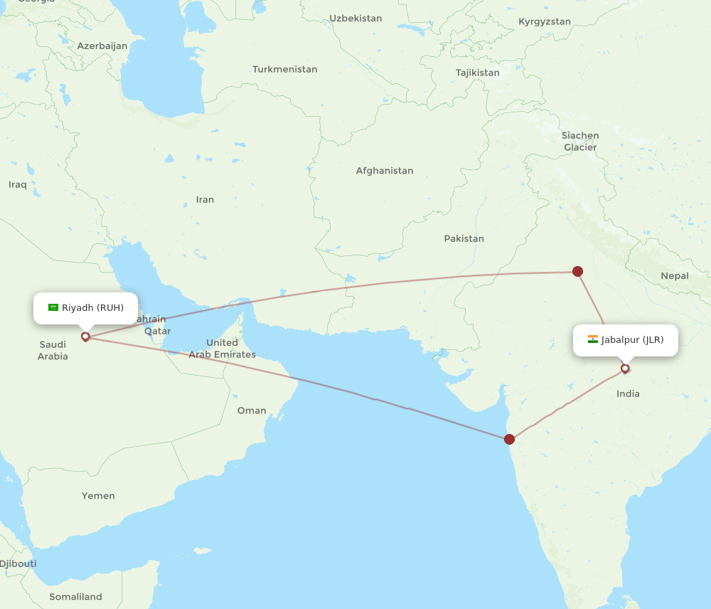 RUH-JLR flight routes