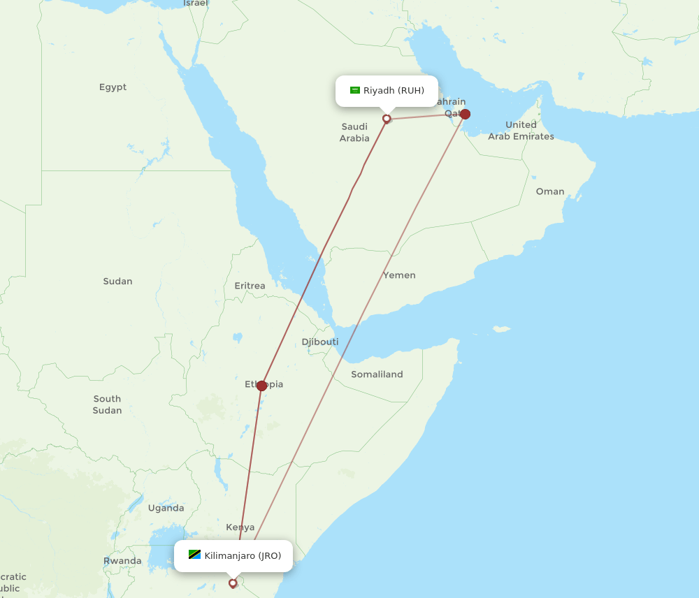 RUH-JRO flight routes