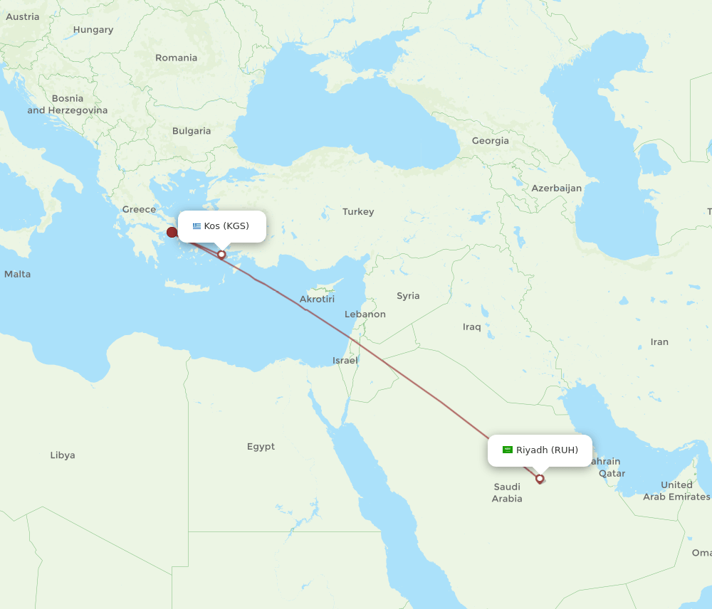 RUH-KGS flight routes