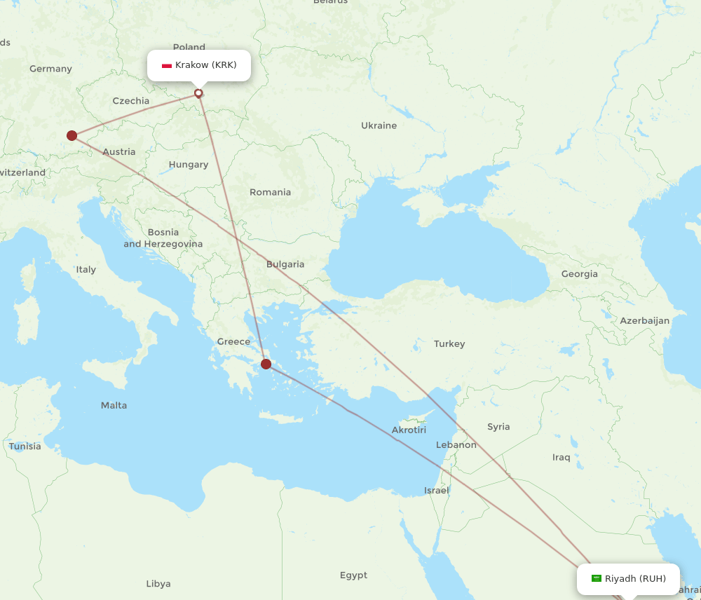 RUH-KRK flight routes