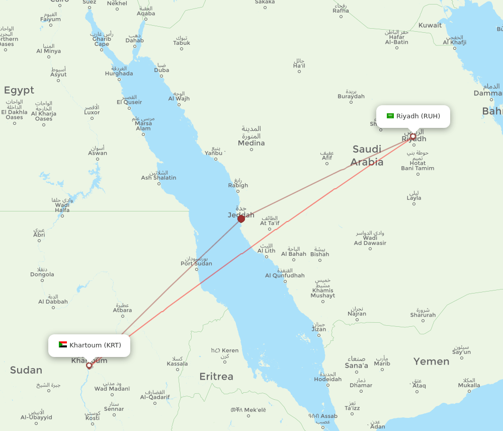 RUH to KRT flights and routes map