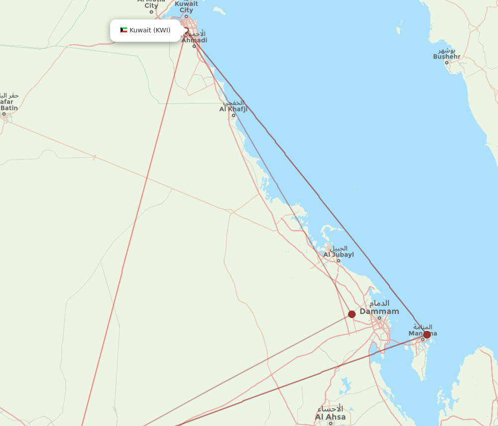 RUH to KWI flights and routes map