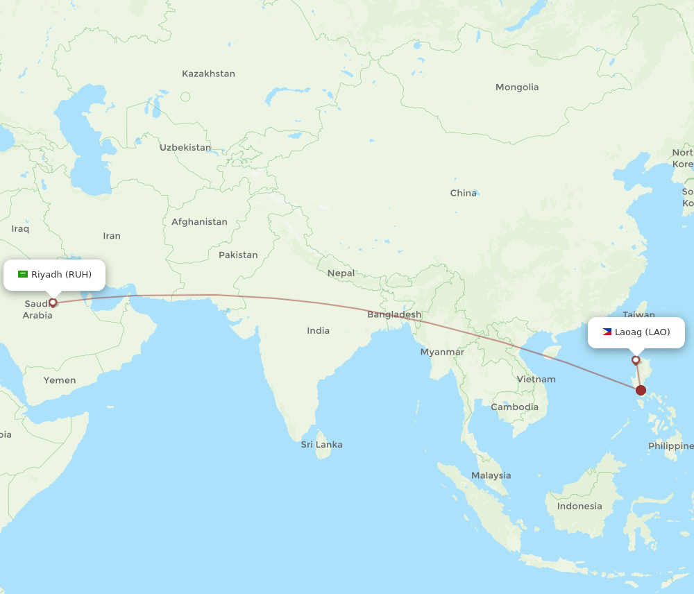 RUH-LAO flight routes