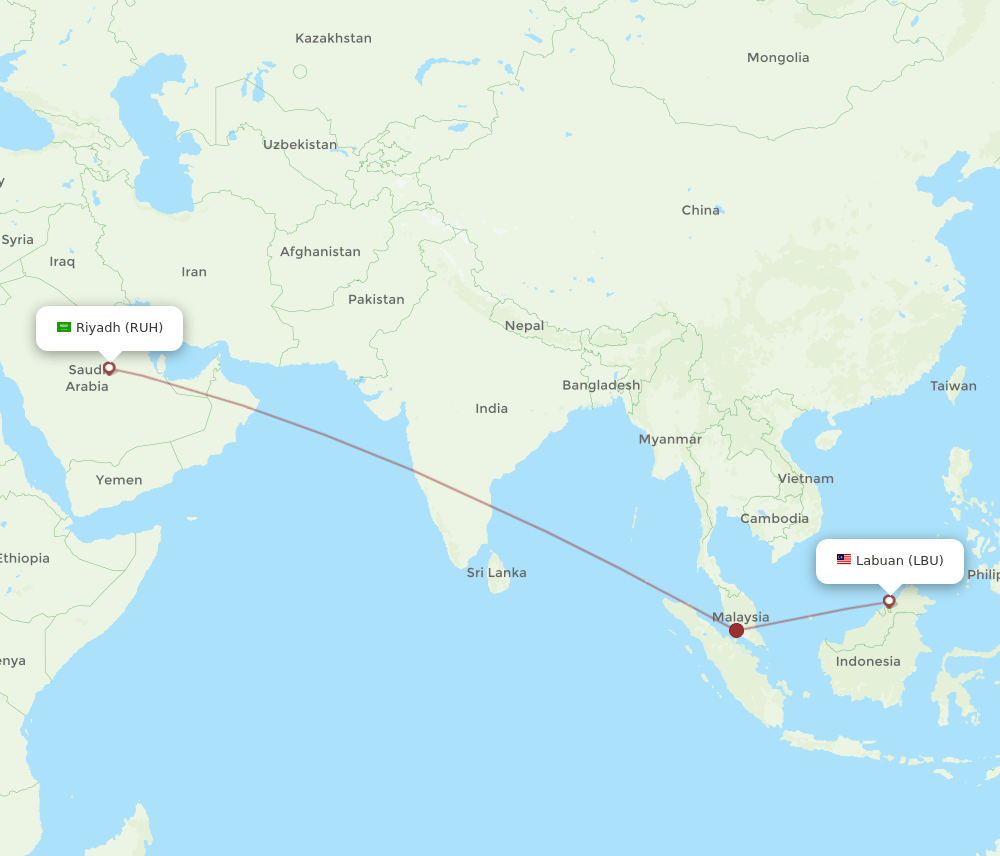 RUH to LBU flights and routes map