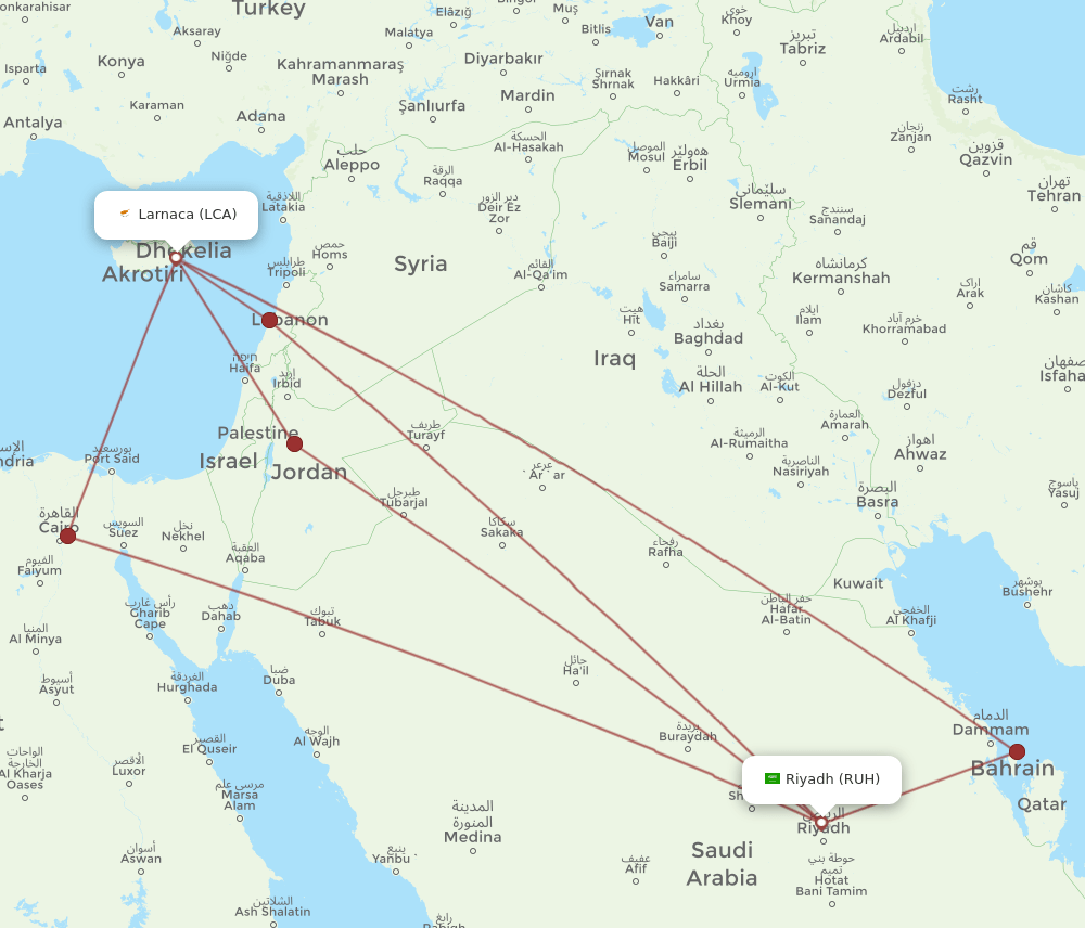 RUH-LCA flight routes