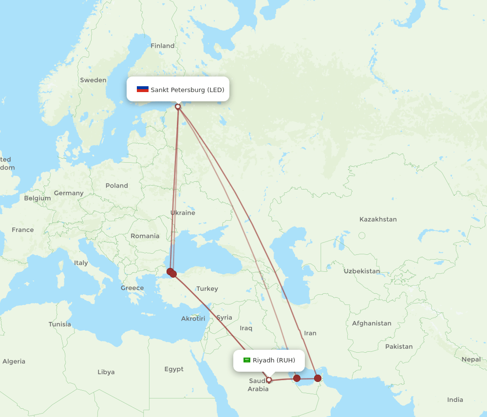 RUH-LED flight routes
