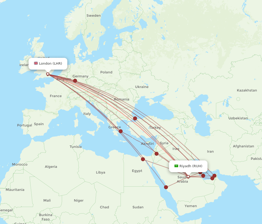 RUH-LHR flight routes