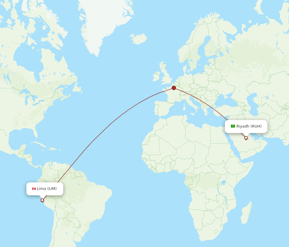 Lima - Riyadh route map and flight paths