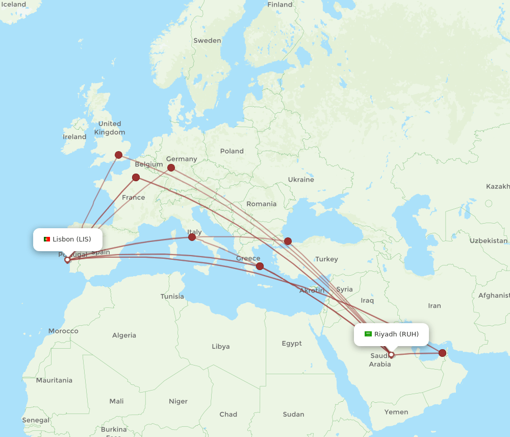 RUH-LIS flight routes