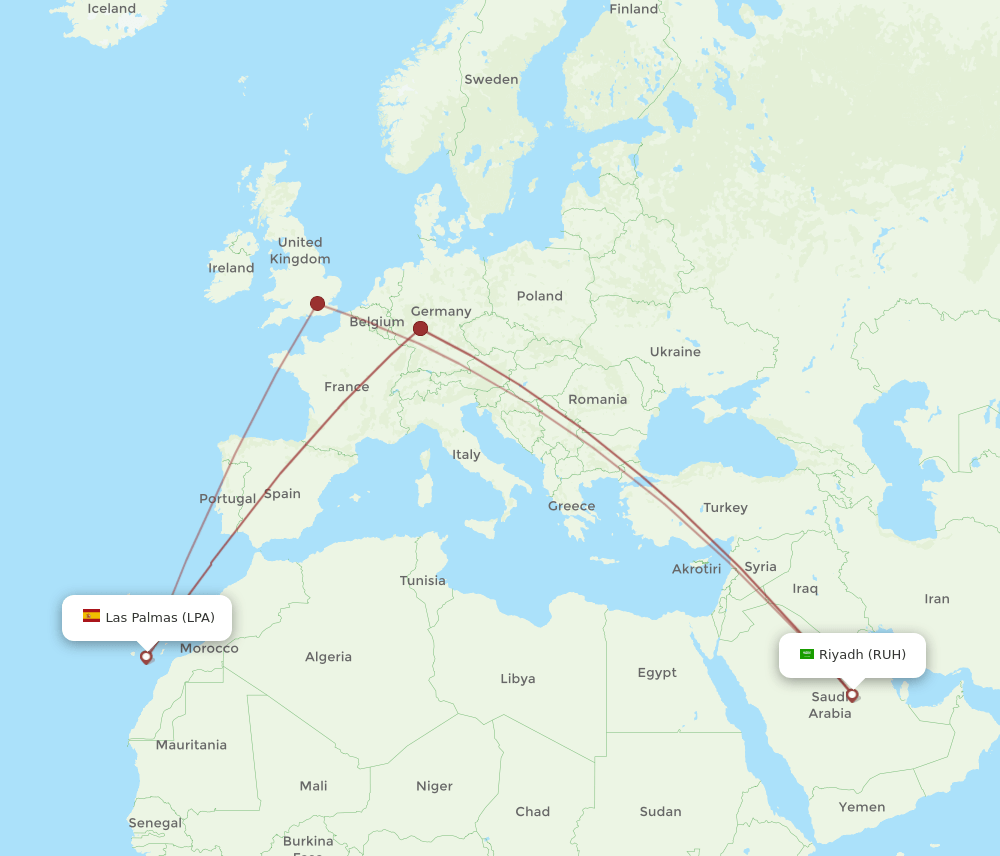 RUH-LPA flight routes