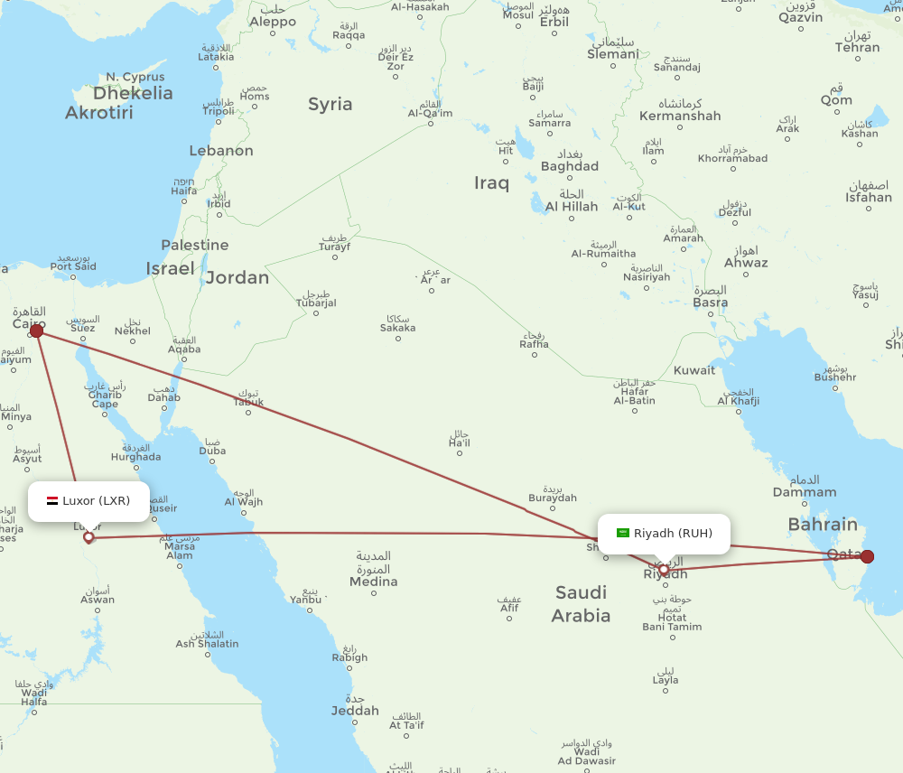 RUH to LXR flights and routes map