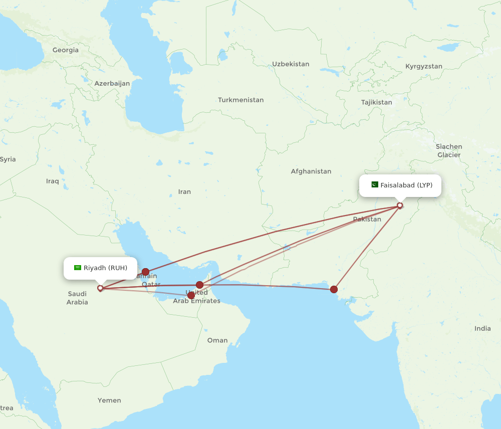RUH-LYP flight routes