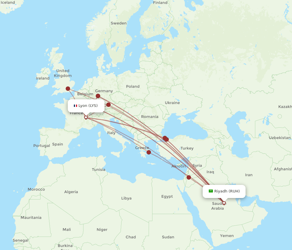 RUH-LYS flight routes