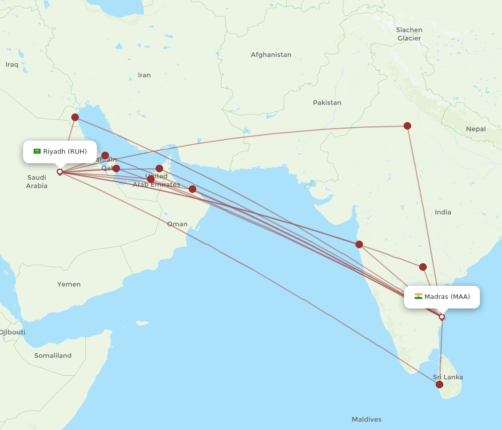 RUH-MAA flight routes