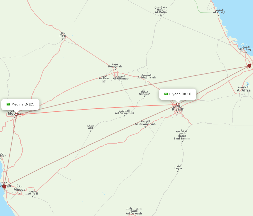 RUH to MED flights and routes map