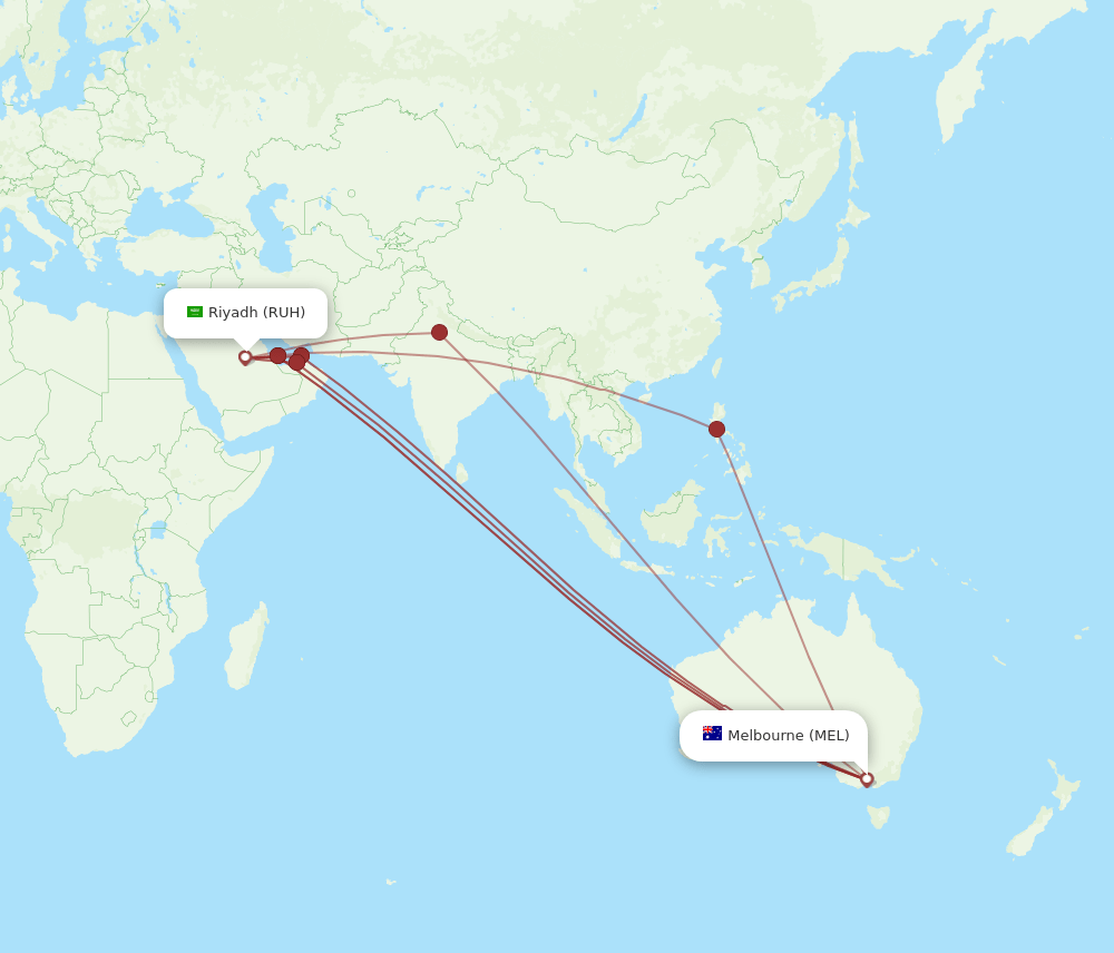 RUH-MEL flight routes