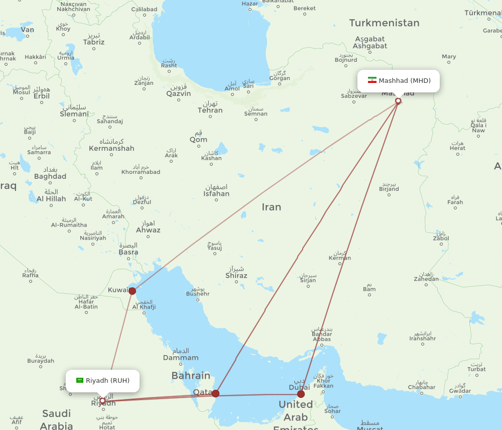 RUH to MHD flights and routes map