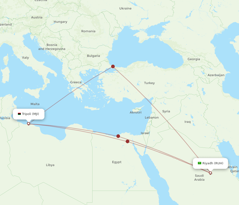 RUH to MJI flights and routes map