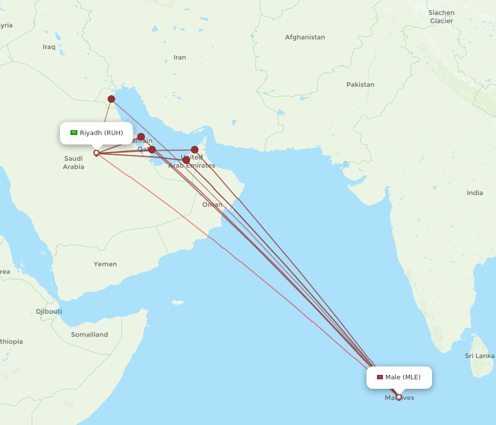 RUH to MLE flights and routes map
