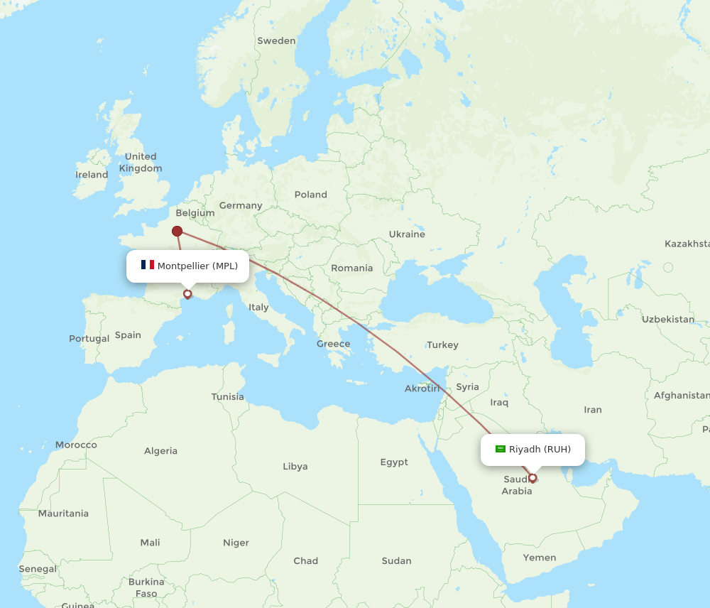 RUH-MPL flight routes