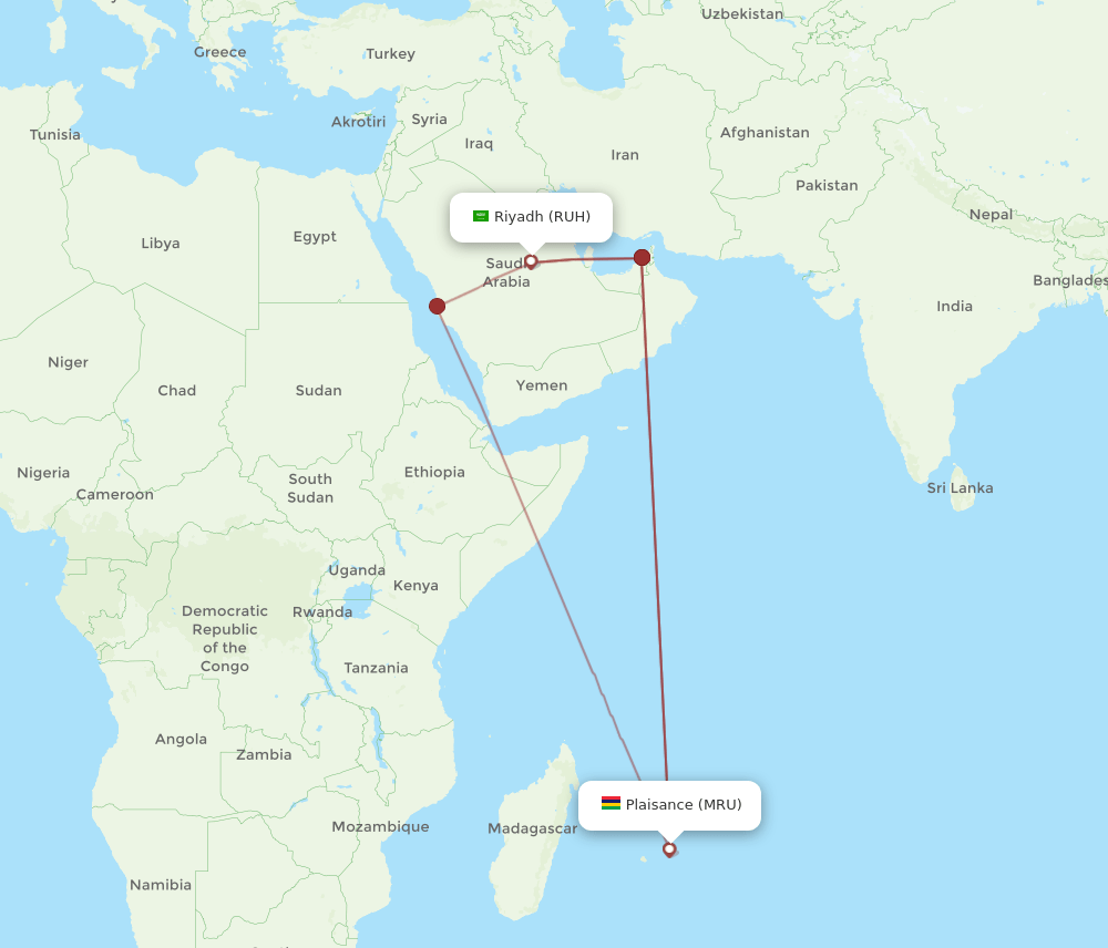 RUH-MRU flight routes