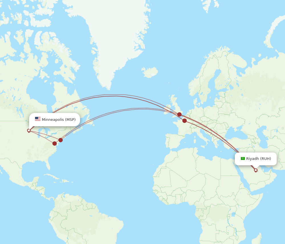 RUH-MSP flight routes
